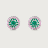 My Universe Earring Halos Emerald and Pink Sapphire