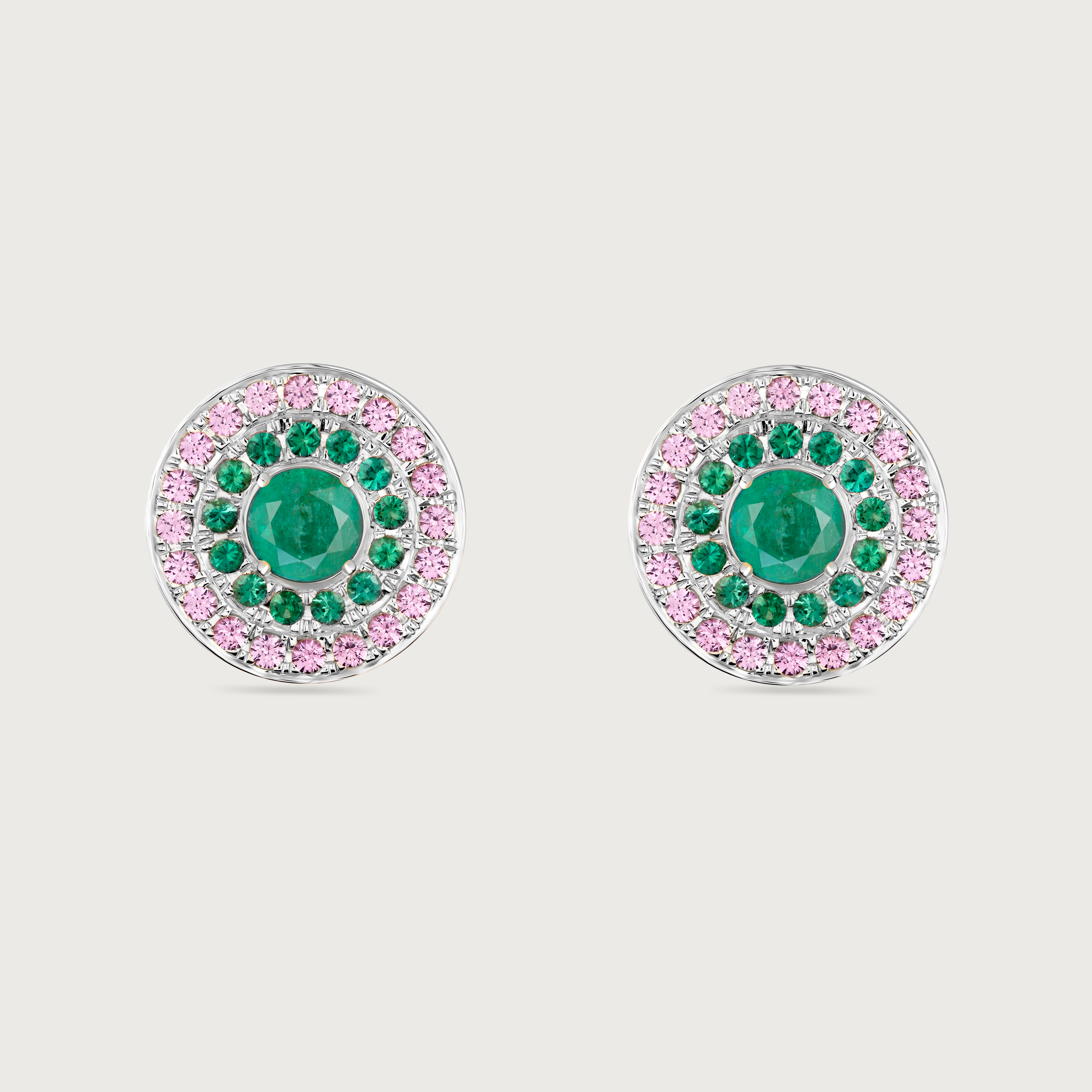 My Universe Clip Earrings Emerald and Pink Sapphire