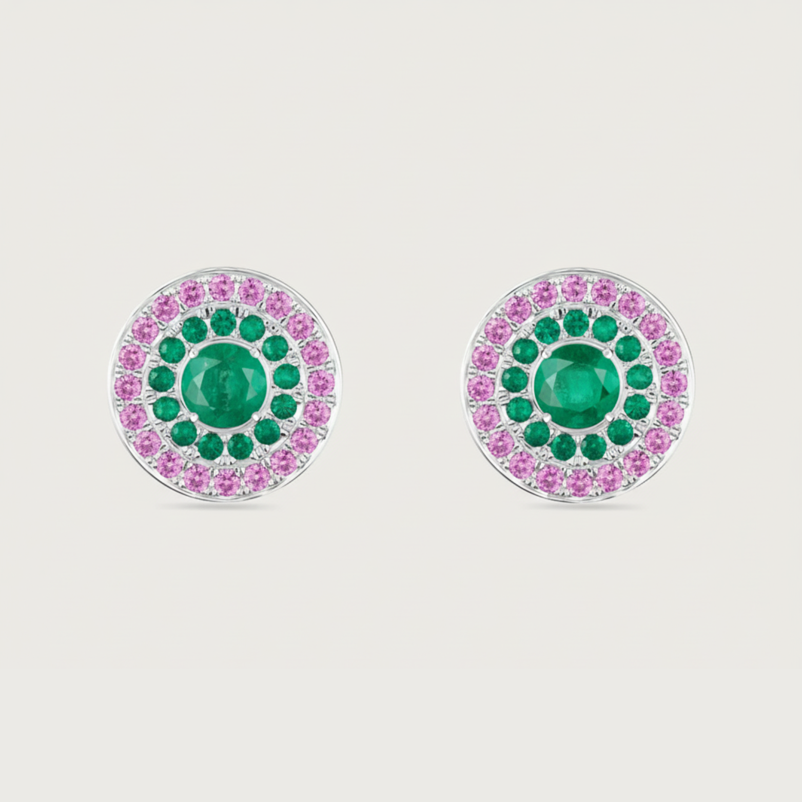 My Universe Clip Earrings Emerald and Pink Sapphire