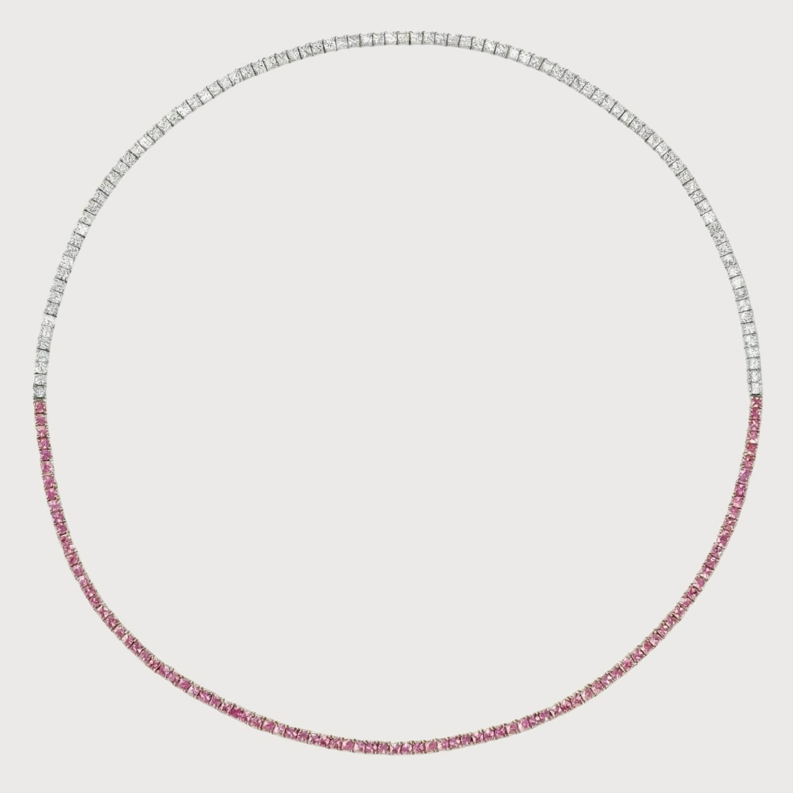 Pink Sapphire and Diamond Tennis Necklace