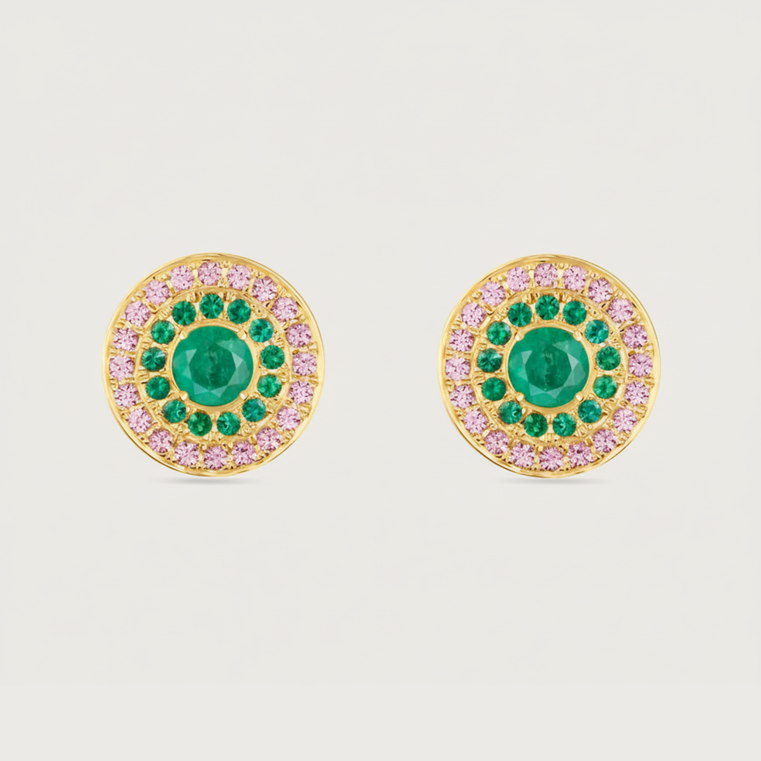 My Universe Clip Earrings Emerald and Pink Sapphire