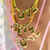Bubble Letter Necklace with Scoubidou String