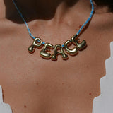 Bubble Letter Necklace with Macrame String