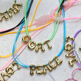 Bubble Letter Necklace with Scoubidou String