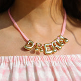 Bubble Letter Necklace with Scoubidou String