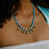 Bubble Letter Necklace with Scoubidou String