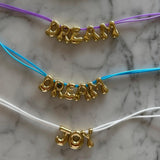 Bubble Letter Necklace with Scoubidou String