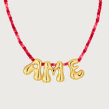 Bubble Letter Necklace with Macrame String